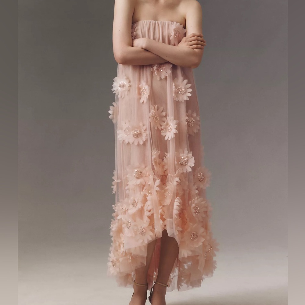Helsi Athena Strapless 3D Floral Maxi Dress in Blush